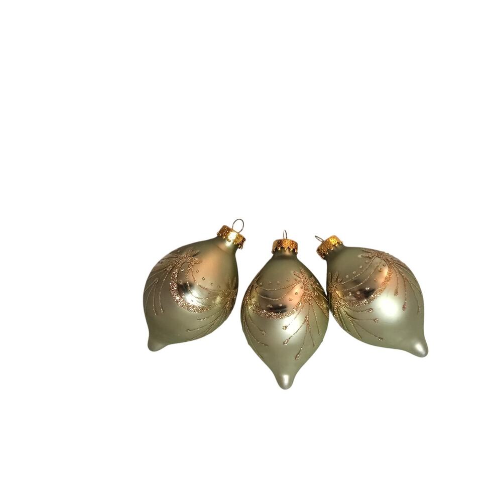 3 Vintage light green glass teardrop ornaments in perfect condition